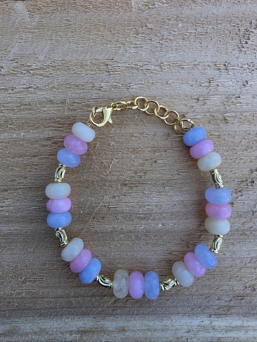 Pastel Jade Bead Bracelet 18k Gold Plated Hardware & Spacers